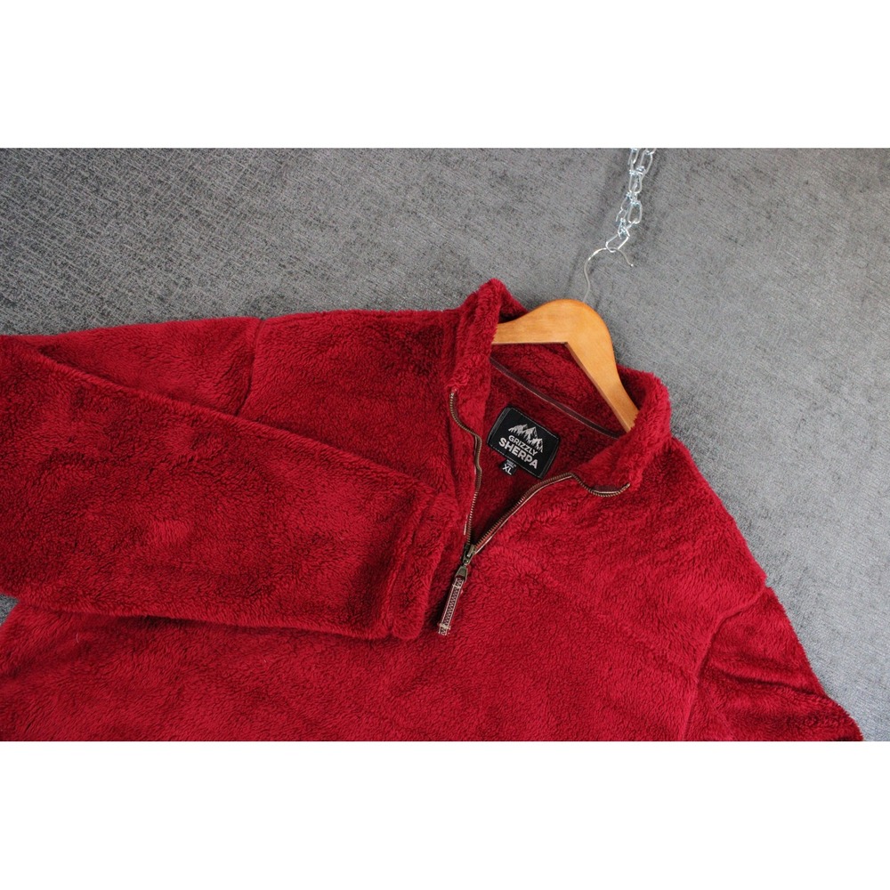 Grizzly Sherpa Mens XL Crimson Red Quarter Zip Fleece Pullover 11216